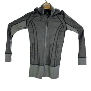 Lululemon Gray Herringbone Nylon Elastane Full Zip Hooded Jacket Womens Size 2